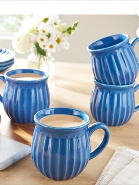 New The Pioneer Woman Colette Blue Ribbed Mug - Set of 4